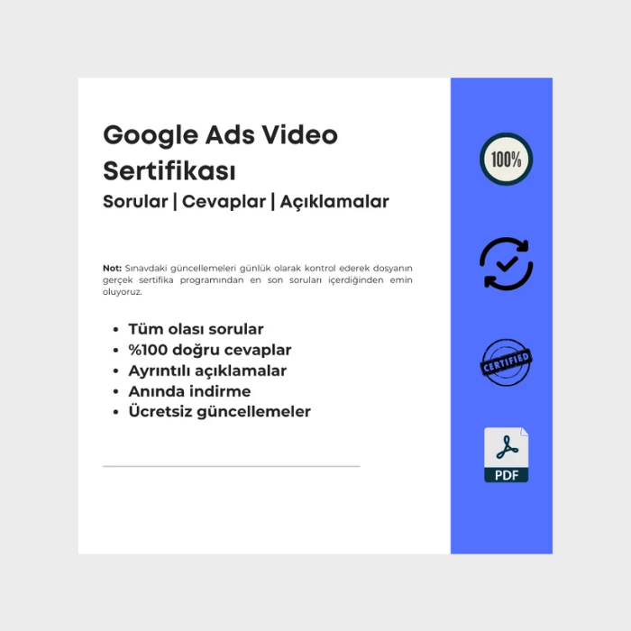 Cevapları içeren dosya Google Ads Video Sertifikası